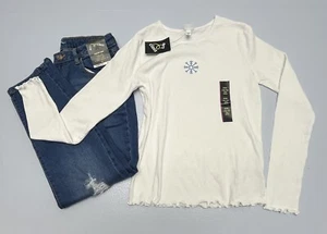 Girls Art Class Relaxed Taper High Rise Blue Jeans Size 16 / Long Sleeve Shirt - Picture 1 of 13