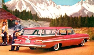 ANTIQUE AUTO, 1959 CHEVROLET NOMAD STATION WAGON, VINTAGE POSTCARD (F233) - Picture 1 of 2
