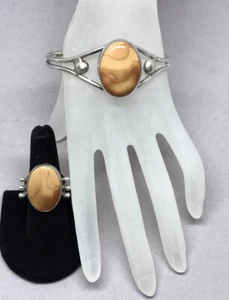Stunning Navajo Sterling Ring & Cuff Bracelet Combo Orange Spiny Oyster Shell - Picture 1 of 15