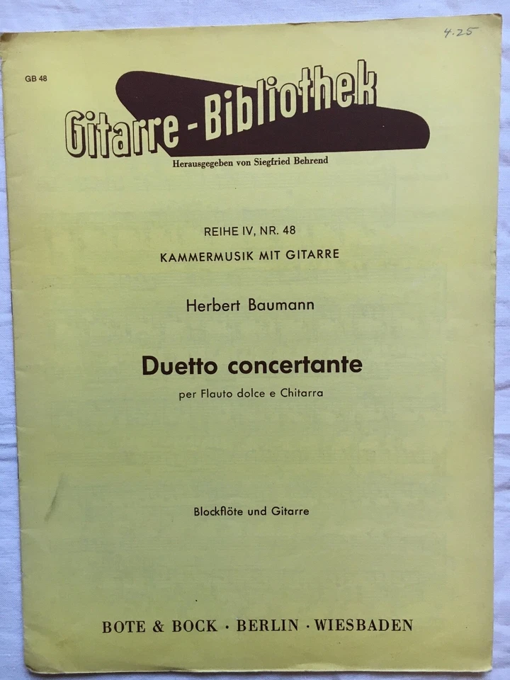 Duetto concertante for Flute and Guitar by Herbert Barman, good condition - Image 1 of 4