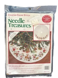 JCA Needle Treasures Busy Bee Santa Tree Skirt Counted Cross Stitch 02928 SEALED - Picture 1 of 11