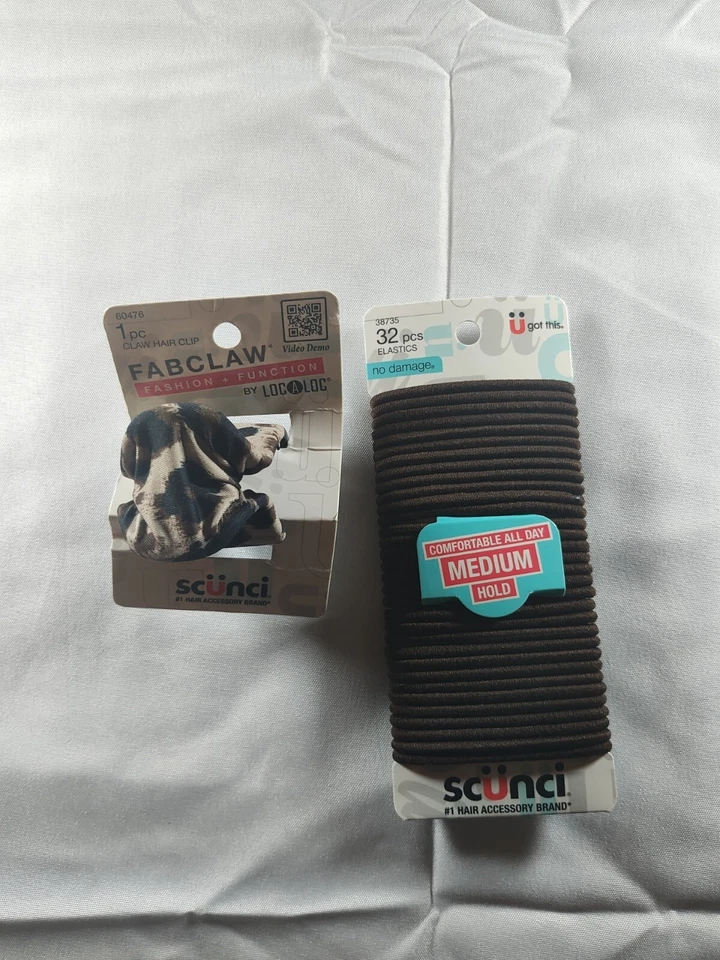 Scunci LOC-A-LOC Fabuloso Tecido Garra Coberta Clipe de Garra e Faixas Elásticas de Cabelo Ver Desc - Imagem 1 de 2