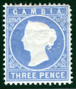 GAMBIA QV Classic Stamp SG.14B 3d Ultram' WMK UPRIGHT Mint MM Cat £100- YBLUE31 - Picture 1 of 6