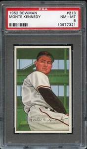 BB - 1952 Bowman - #213 - Monte Kennedy - PSA 8 - NM-MT - Picture 1 of 2