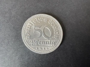 Seltene deutsche 50 Pfennig Münze - 1919 'F' - Bild 1 von 2