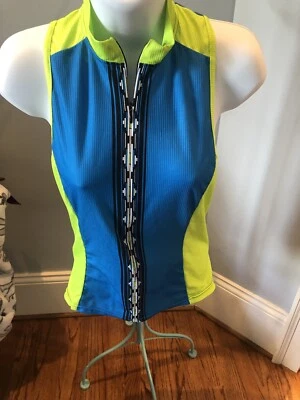 Camisa Canari Juvenil Mediana Azul Y Verde 3/4 Cremallera, Ciclismo Sin Mangas, Bolsillos Foto 1 de 4