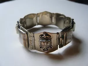 Antique 20s Bracelet Taxco sterling silver Worrier Abalone handmade mark EagleJZ - Picture 1 of 8