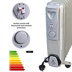 Oil Filled Radiator 2000W Portable Electric Heater 9 Fins 3 settings Thermostat - Picture 1 of 12