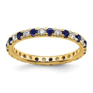 14k Gold 1.17 Ct Lab Grown Diamond & Blue Sapphire Wedding Band Ring Sz 5.5 - Picture 1 of 6
