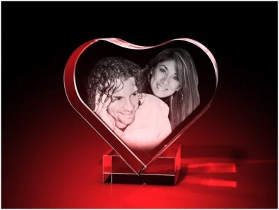 2D Glas Gravur Herz Foto Bild Laser Kristallglas Personalisiert Deko Geschenk - Bild 1 von 4