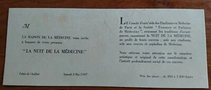carton invitation NUIT DE LA MEDECINE Palais Chaillot 1947 prospectus programme - Picture 1 of 3