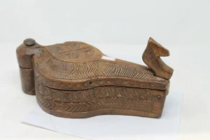 Antique Old Hand Carved 2 Compartment Wooden Kum Kum Tikka Powder Box NH6370 - Picture 1 of 12