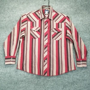Wrangler Western Shirt Mens XL Red Black Striped Pearl Snaps Pockets Cowboycore - Picture 1 of 12