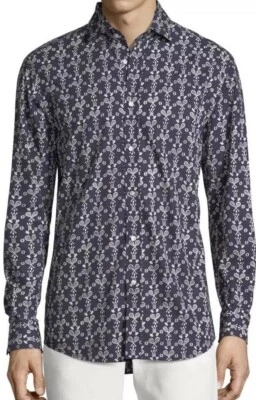 Ralph Lauren Purple Label Vintage Tennis Print Shirt Slim Cotton Blue Italy - Image 1 of 4
