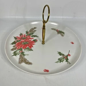 Vintage Christmas Tidbit Tray Florence Melmac Poinsettias Melamine Made USA - Picture 1 of 6