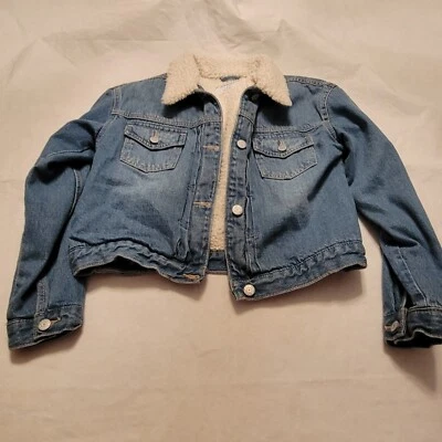 Old Navy Girls Size XL 14-16 Fleece Lined Stretch Denim Button Up Jean Jacket - Image 1 of 3