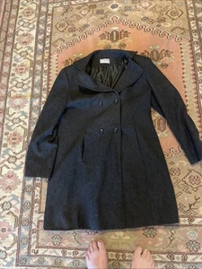 Vintage Sabena WOOL Blend Coat Womens Plus Size 16 Black Double Breasted Warm - Picture 1 of 9