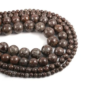 Natural Brown Snowflake Obsidian Gemstone 8 MM Round Smooth Beads Strand 15.5" - Picture 1 of 3