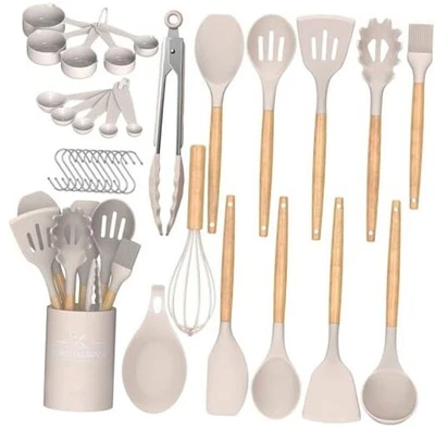  Juego de Utensilios de Cocina, 33 Piezas Silicona Antiadherente Cocina Caqui Foto 1 de 4