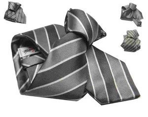 Cravate Élégante Homme À Rayures Seta Silk Gris Necktie Strié Cérémonie Italy - Picture 1 of 13