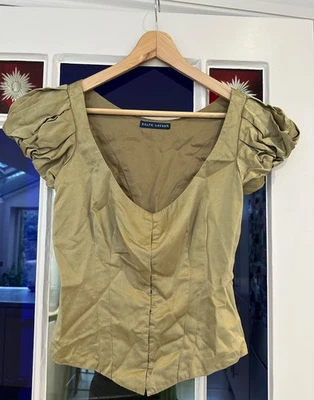 Ralph Lauren Vintage Bustier Corset Top Gold With Puff Sleeves Silk/Cotton - Image 1 of 4