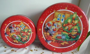 2 Weihnachtsbüchsen Weihnachtsblechdosen Keksdosen rot Motive - Bild 1 von 3