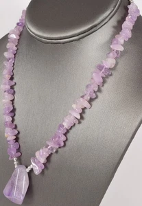 17" Genuine Light Purple Amethyst Nugget Free Form Beaded Drop Necklace - Bild 1 von 10