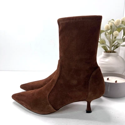 Stuart Weitzman Naomi 50 Suede Boot Pointed Toe Kitten Heel Deep Coffee Women 11 - Image 1 of 4