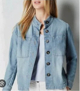 J. JILL DENIM Light Wash Denim 4-Pockets Mock Collar Button-Up Jeansjacke M - Bild 1 von 24