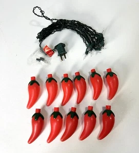 NEW 10 VINTAGE CHILI PEPPERS HANGING LIGHTS 8 Ft GREEN WIRE HOUSE KITCHEN DECO - Picture 1 of 3