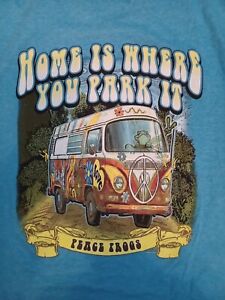 PEACE FROGS T-shirt Home Is Where You Park It Size Large L VAN LIFE RV Camper T