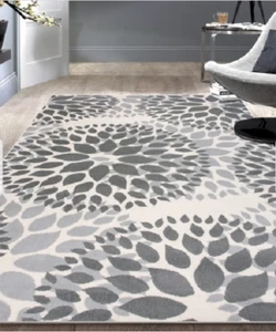 Modern Circles Cream Floral Area Rug Transitional Casual Style 5' x 7' Gray NEW - Picture 1 of 12