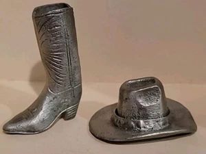 Vintage Pewter Silver Wilton Cowboy Hat & Boot Farm Ranch Decor Western Southern - Picture 1 of 14