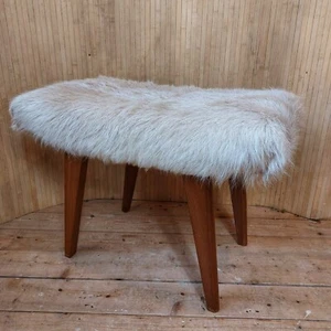 Fab Vintage Retro MCM Curvy Alfred Cox Teak Dressing Table Piano Stool Goatskin - Picture 1 of 14