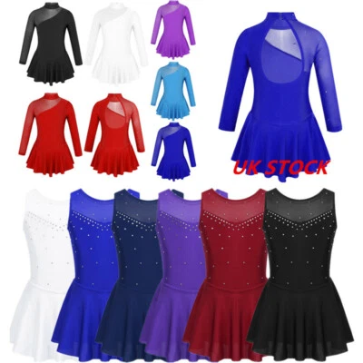 UK Kids Girls Mesh Dance Dress Ice Skating Dress Ballet ModernLyrical Dancewear - Image 1 of 2