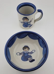 Louisville Stoneware Pottery Raggedy Andy Bowl And Mug 2 Piece Set Child Size - Picture 1 of 12
