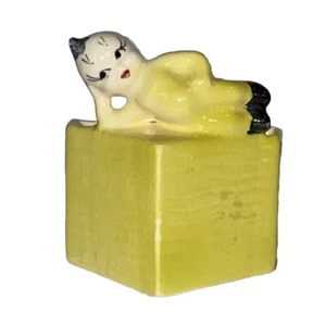 Vtg 50s Yellow Green Pixie Elf Fairy Wall Pocket Planter Vase Trinket Holder - Picture 1 of 12