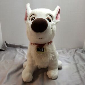 Disney Store Exclusive BOLT Plush 14” White Puppy Dog Sitting  With Collar