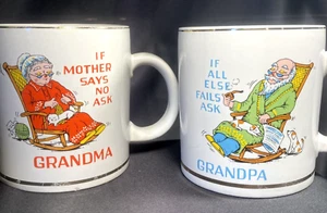 Set Vintage Oma und Opa Tassen Becher 10 Unzen Medium, Kaffee, Tee - süß - Bild 1 von 11