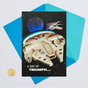 Hallmark Birthday Card ~ Star Wars THEME Millennium Falcon Lighted Musical - Picture 1 of 4