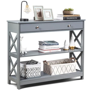 Giantex 3-Tier Console Table X-Design Wood Sofa Table w/ Drawer Hallway Modern - Picture 1 of 34