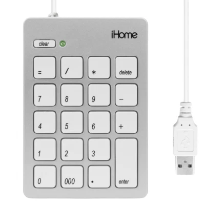 iHome Wired USB Numeric Keypad 20 Button Ambidextrous Ergonomic MacBook Pro Air - Image 1 of 4