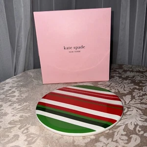 Kate Spade Lenox Feliz y Brillante Navidad Redondo Cerámica Trivet Rojo Verde Rayas - Imagen 1 de 8