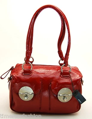 BOLSO MIMCO MINI TURNLOCK CREMALLERA SUPERIOR CHAROL EN ROJO SLASHER NUEVO CON ETIQUETAS PRECIO DE VENTA SUGERIDO POR EL FABRICANTE $425 Foto 1 de 4
