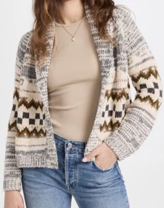 The Great Geo Check Lodge Cardigan Sweater Marled Gray Sz 1 S Pristine Condition - Picture 1 of 10