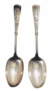 Antique 1847 ROGERS BROS Woman on Handle Pregnant? Silver Plated SPOONS Lot of 2 - Picture 1 of 13