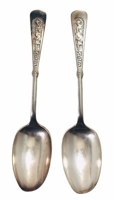 Antique 1847 ROGERS BROS Woman on Handle Pregnant? Silver Plated SPOONS Lot of 2 - Image 1 of 4