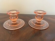 Pair of Vintage Pink Depression Glass Candle Holders