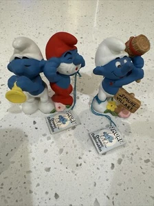 Vintage Smurf 1982 Wallace Berrie Ceramic Papa & Harmony Smurf Musical - Picture 1 of 3