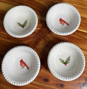 Set aus 2 roten Kardinälen und 2 Stechpalmen kleine Keramik Dipschalen 3,5 Zoll - Bild 1 von 3